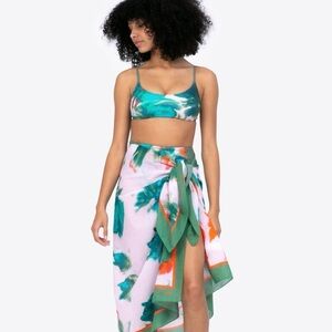 Tanya Taylor pink & green Maxine bikini top, bottoms and sarong set - Large NWOT